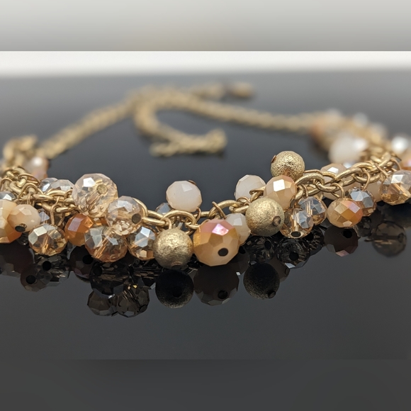 Vintage The Loft antique gold tone chains and an iridescent smoky oran cut glass - Picture 4 of 6